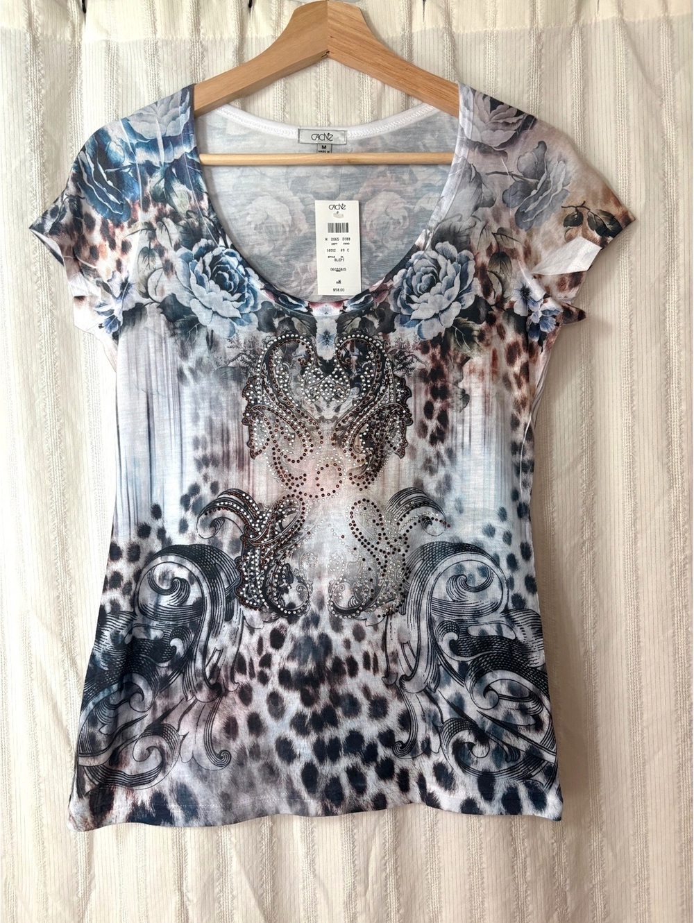 NWT Cache Medium Floral and Animal Print Embellished Top #maximalism #jeweled